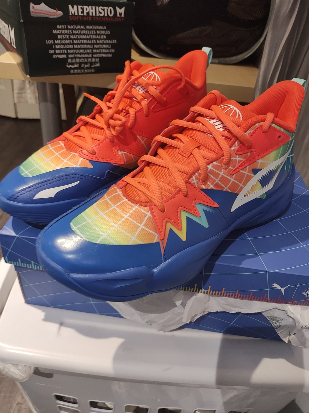 Puma Marcus Smart Multicolor Athletic Sneakers - Blue, Orange & Green 8.5